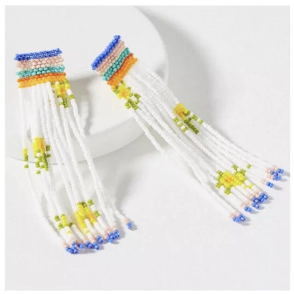 NWT $80 Anthropologie Casa Clara Floral Beaded Drop Earrings 1.5"L 1"W